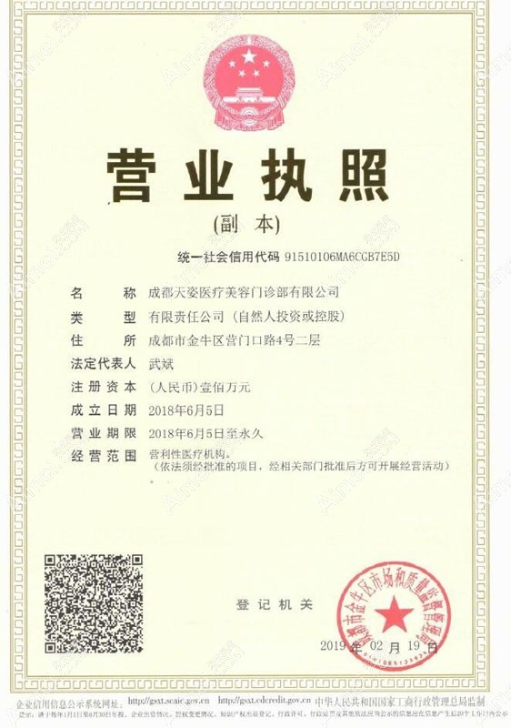 成都天姿医疗美容门诊部营业执照
