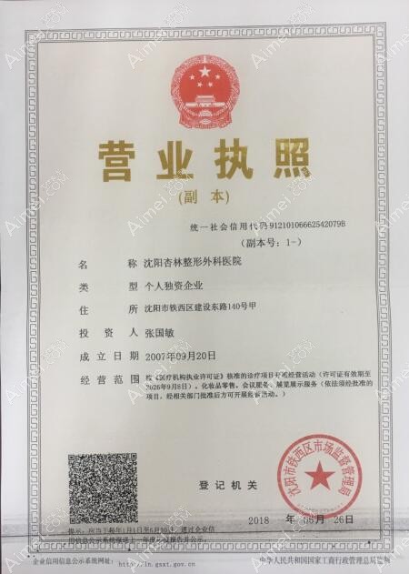 沈阳杏林整形外科医院沈阳杏林整形外科医院营业执照