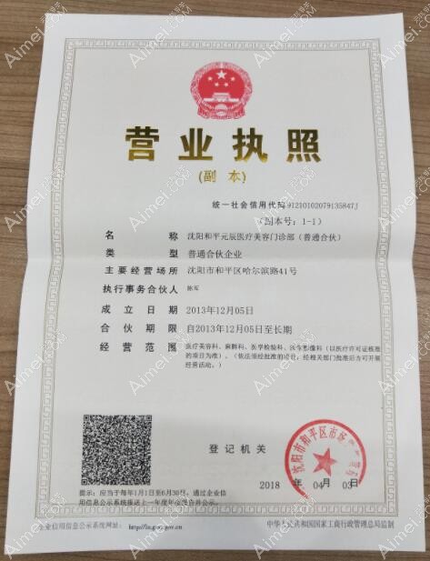 沈阳和平元辰医疗美容门诊部沈阳和平元辰医疗美容门诊部营业执照