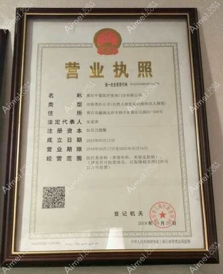黄石中爱医疗美容门诊营业执照