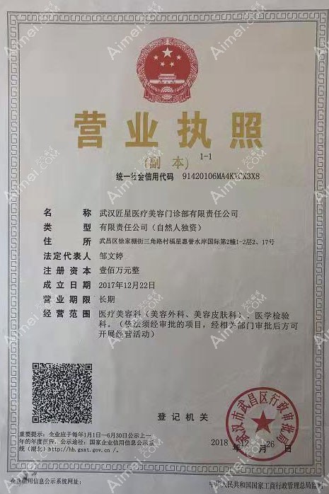 武汉匠星医疗美容门诊部营业执照