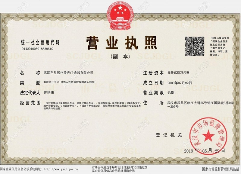 武汉艺星医疗美容门诊部营业执照