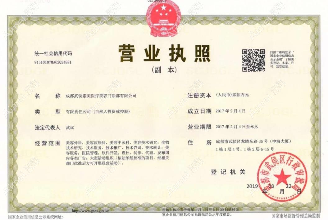 成都素美医疗美容门诊部营业执照
