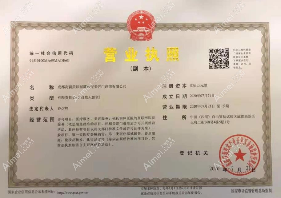 成都美辰星耀医疗美容门诊部营业执照