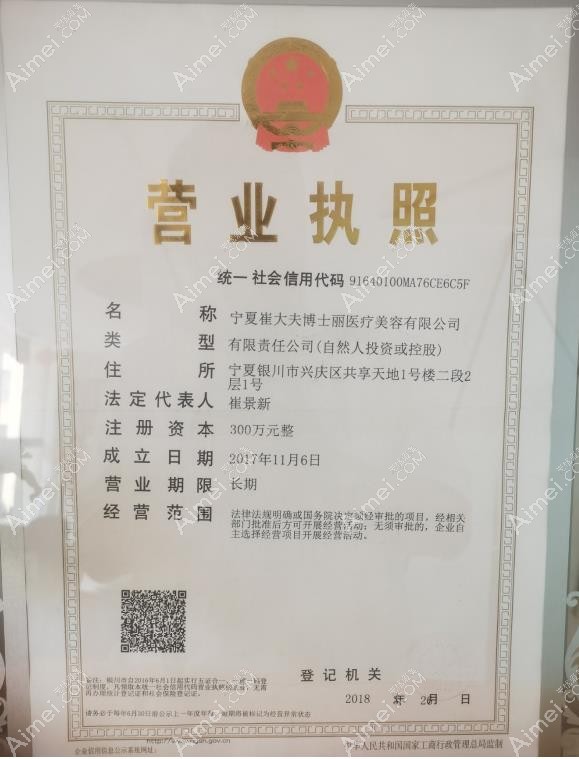 银川崔大夫博士丽医疗美容门诊部营业执照