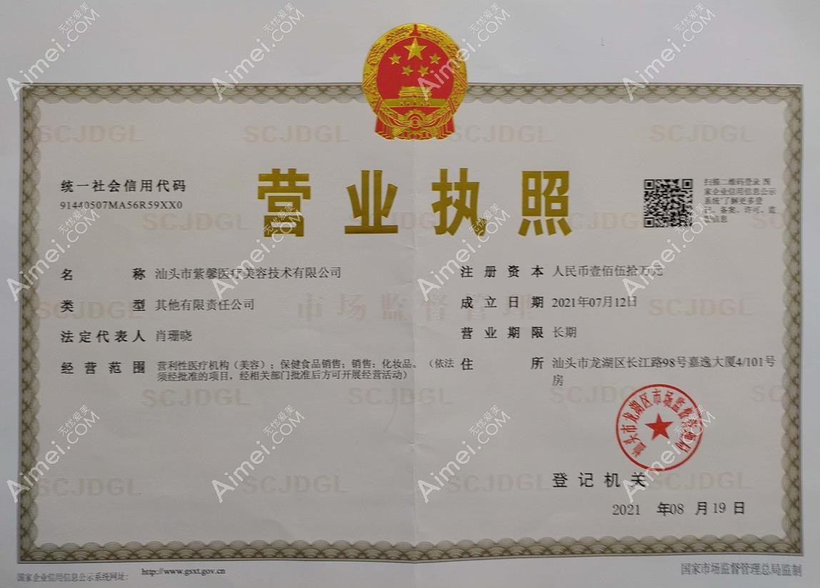 汕头紫馨医疗美容门诊部营业执照