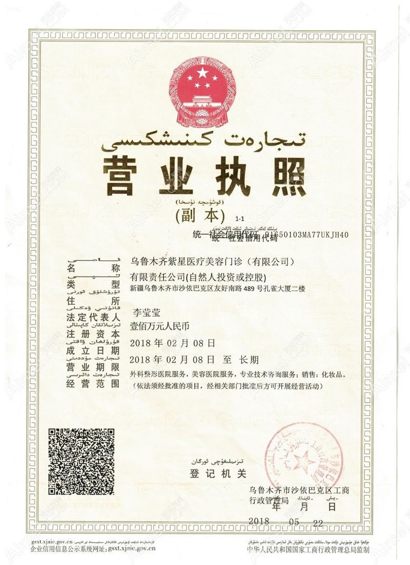 乌鲁木齐紫星医疗美容门诊部营业执照