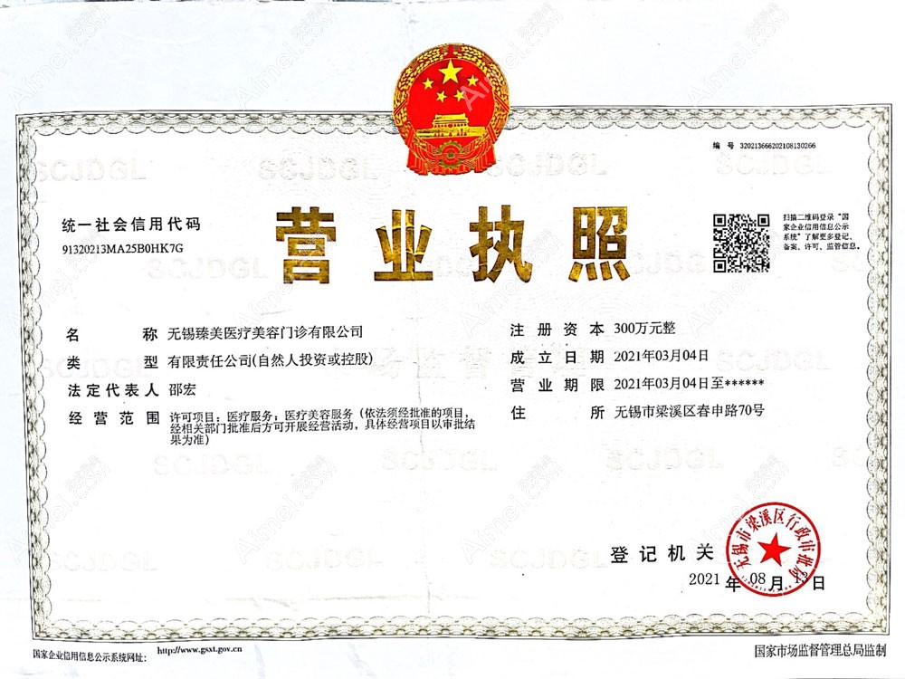 无锡臻美医疗美容门诊部营业执照