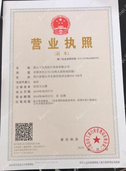 眉山悦美医疗美容门诊部营业执照