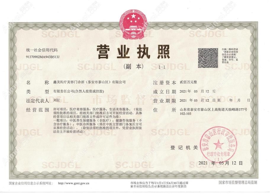 泰安鑫美医疗美容门诊部营业执照