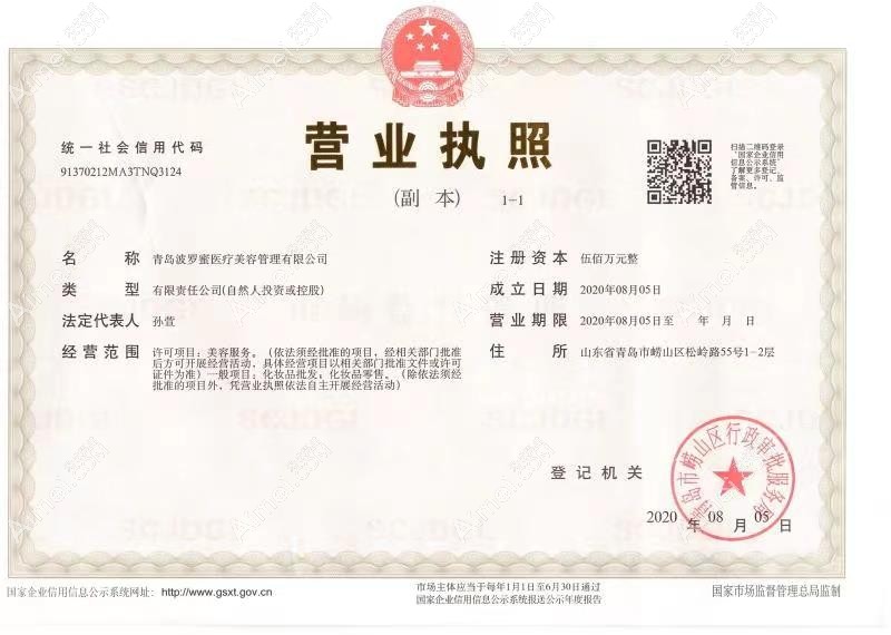 青岛波罗蜜医疗美容门诊部营业执照
